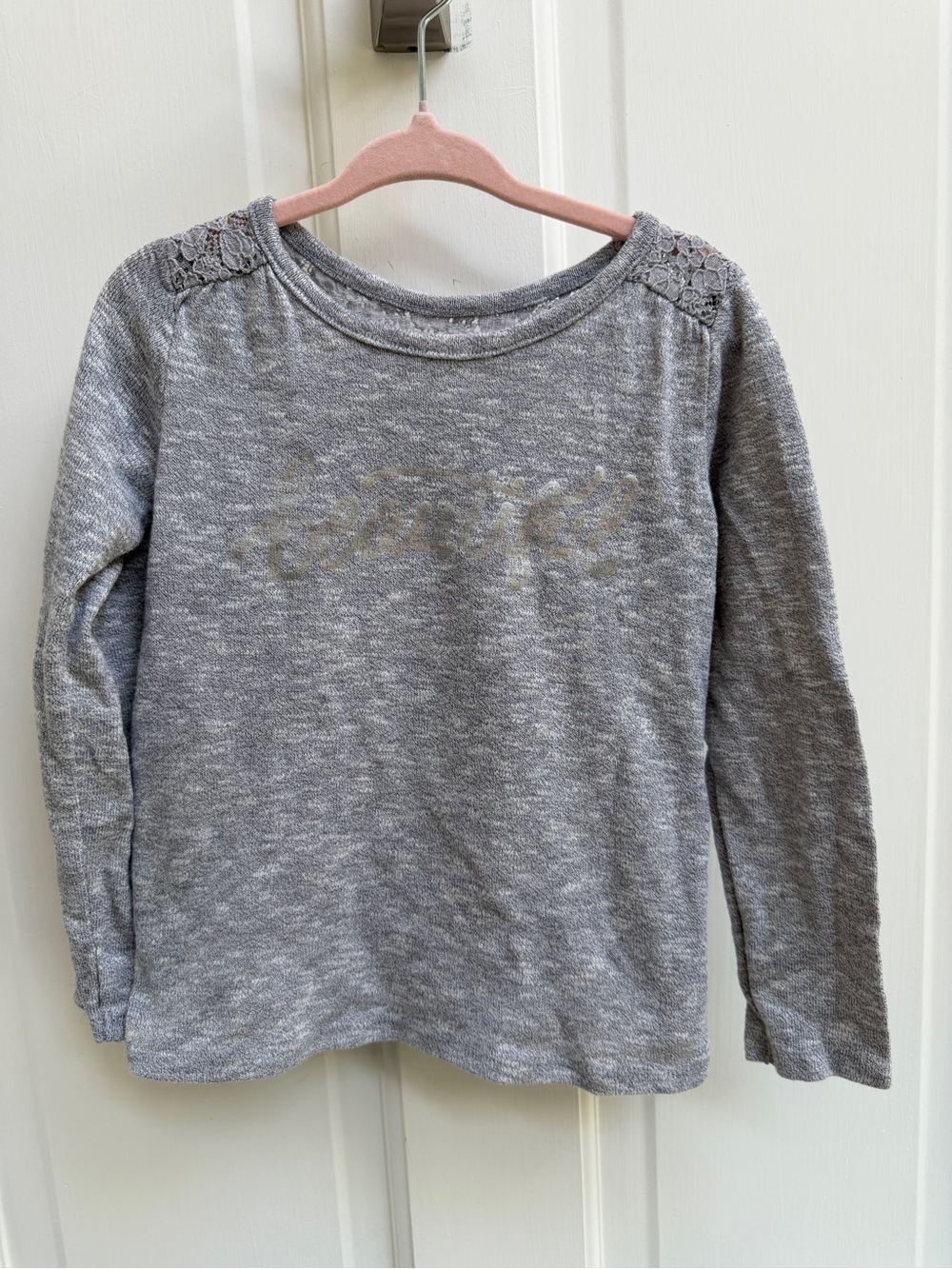 The Children's Place Girls 4T Gray Long Sleeve Top Blouse Lace Shoulder Detail